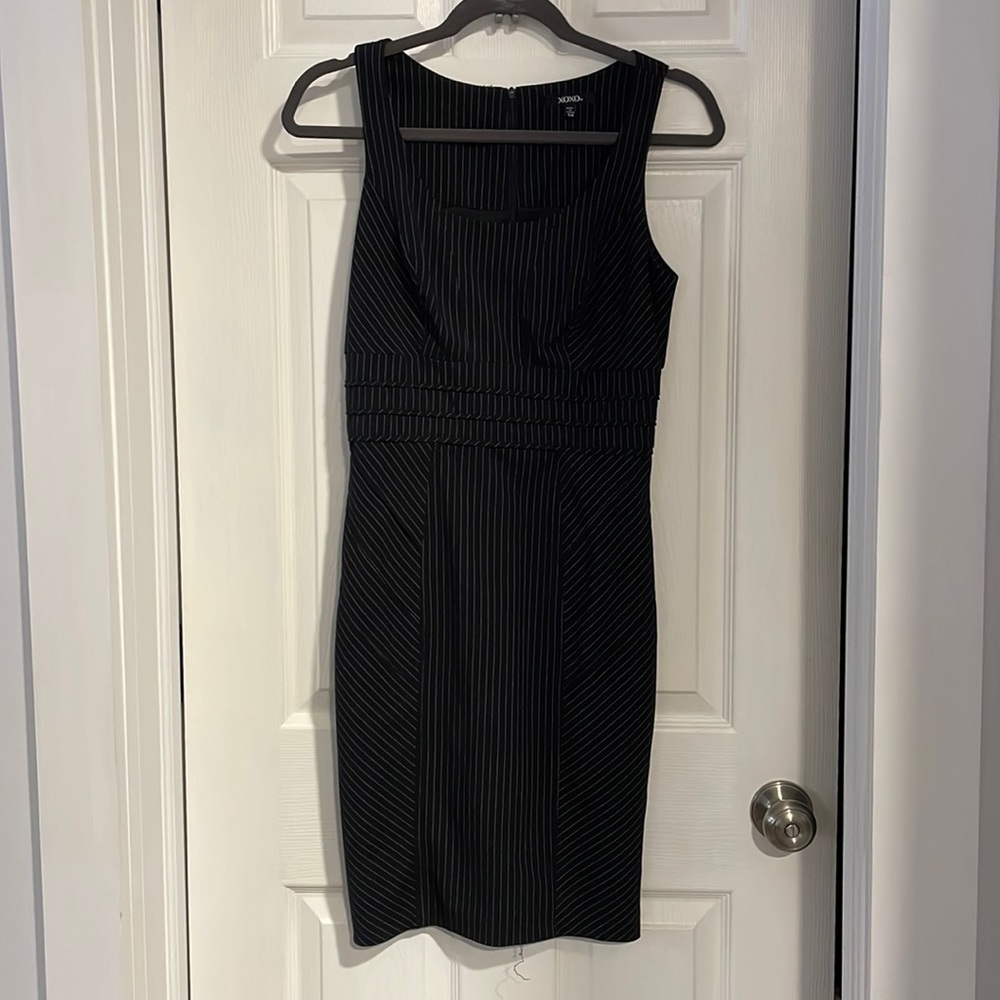 Pinstriped black shift dress